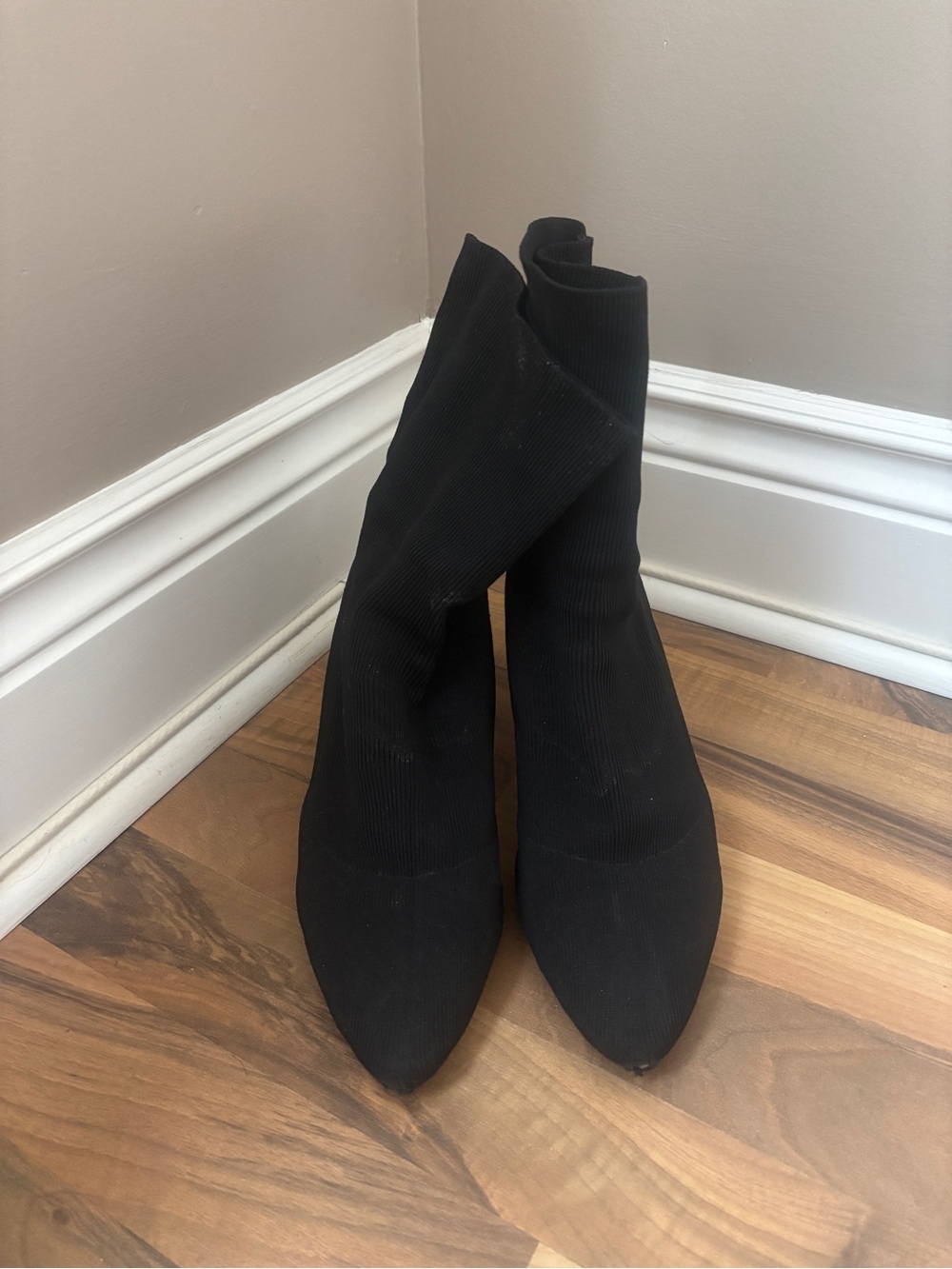 Black Stretch Knit Ankle Boots - Women